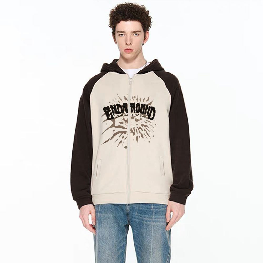 High Street Graffiti Color Matching Zipper Hoodies