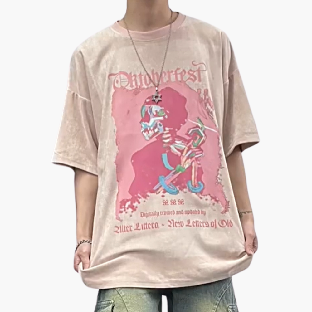 American Skull Print Suede T-Shirt