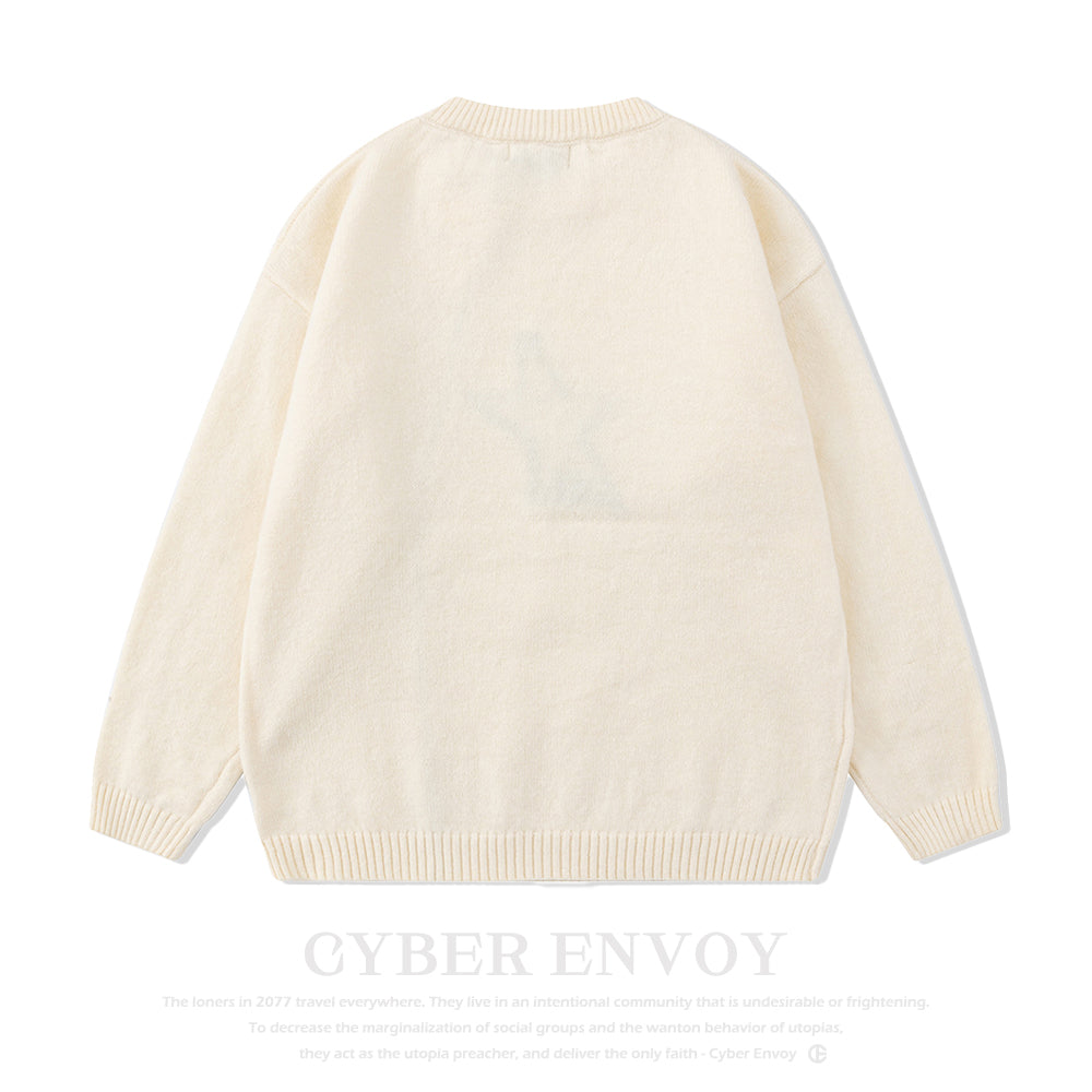 Cyber Envoy | Solid Color Star Zipper Pullover Sweater