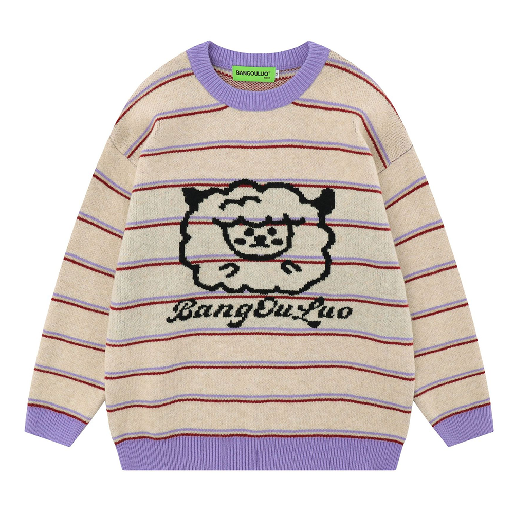 Japanese Retro Striped Lamb Sweater
