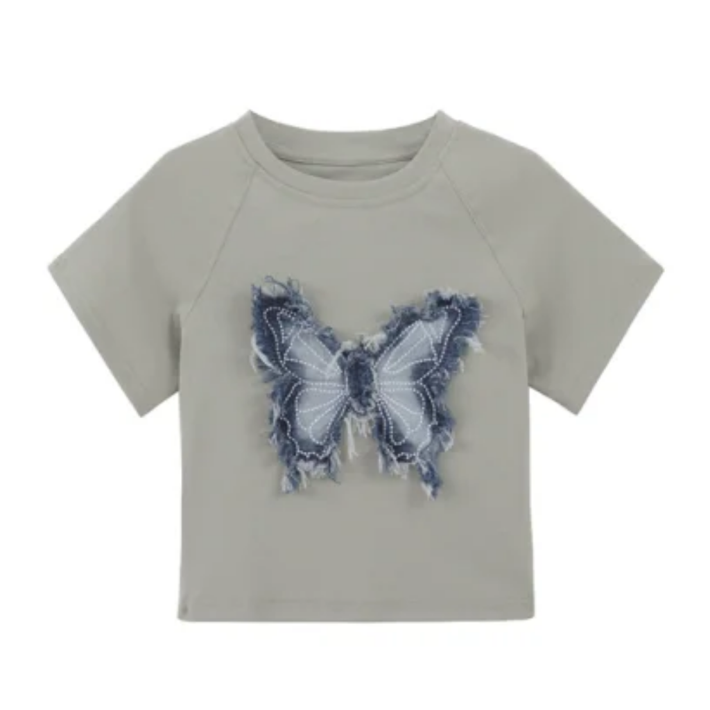 Women's Denim Butterfly Patchwork T-Shirt
