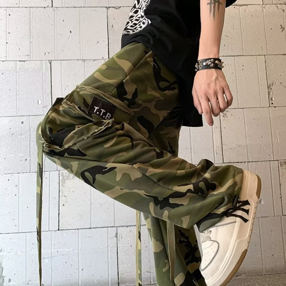 Camouflage Color Contrast Cargo Pants