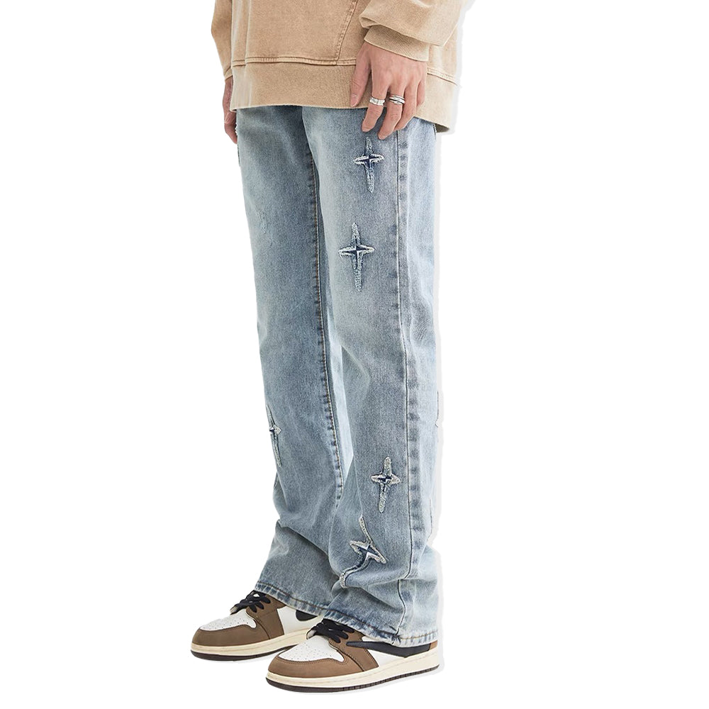 Solid Color Four Pointed Star Jeans