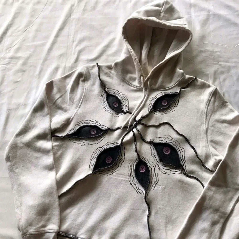 AokLok Harajuku Eyes Embroidery Hoodie