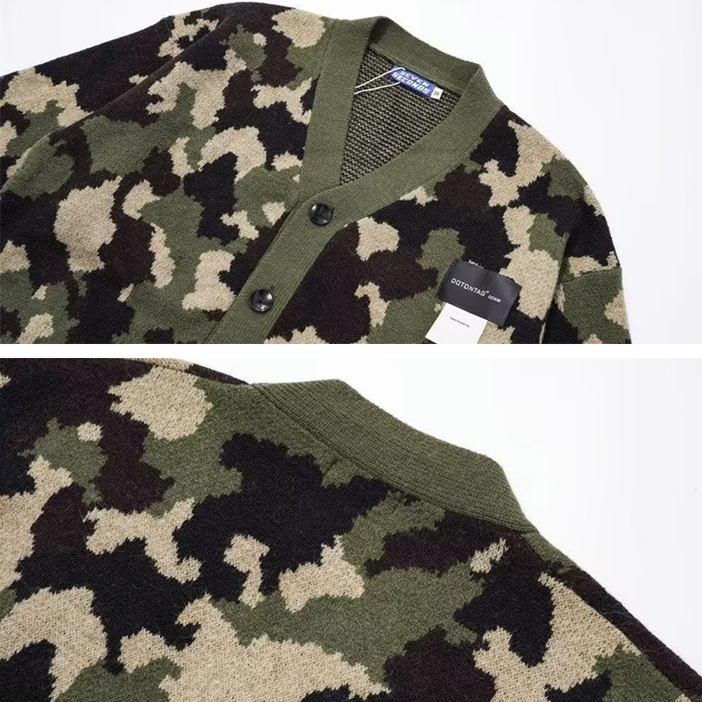 Camouflage Knit Cardigan Sweater