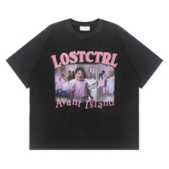 Street Philanthropist Personality Printing Washing Water Heavy Short Sleeve T-Shirt Men's Summer Loose T-Shirt Details