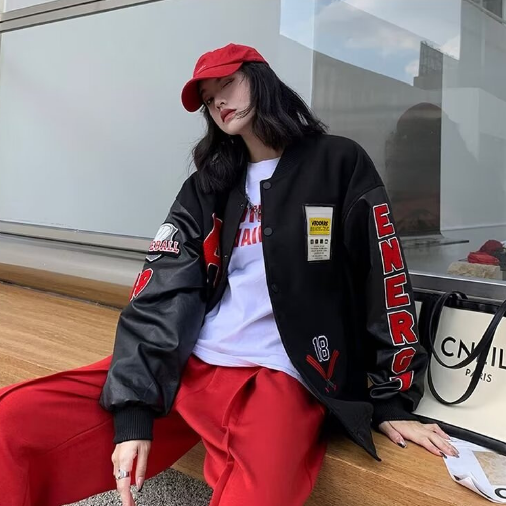 Hip-Hop Lettering Embroidered Baseball Jacket