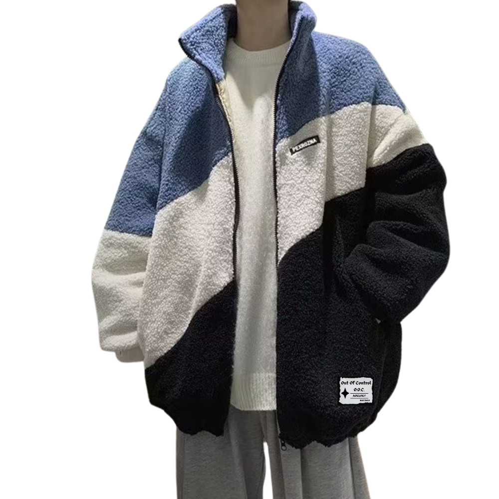 OOC' Retro Three-color Patchwork Sherpa Coat