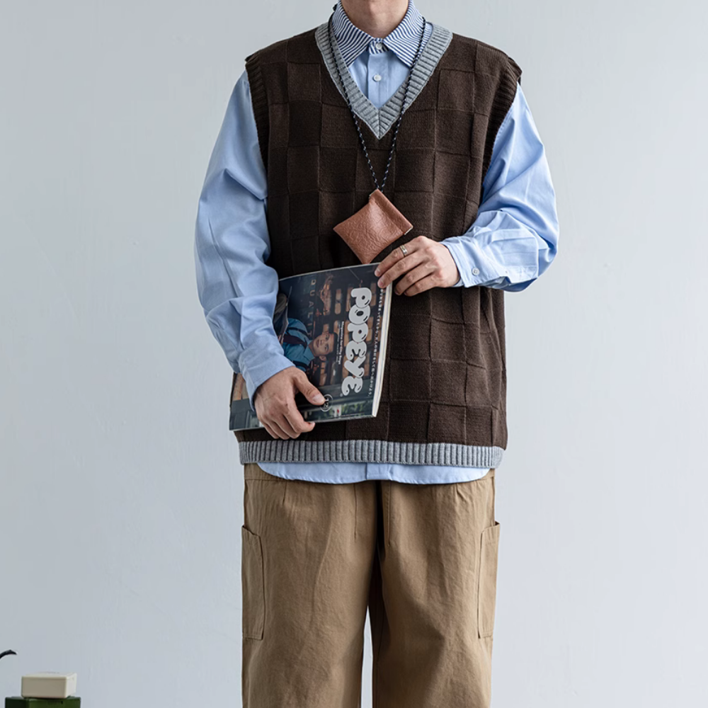 Minimalist Solid ColorCheckerboard Knitted-Vest