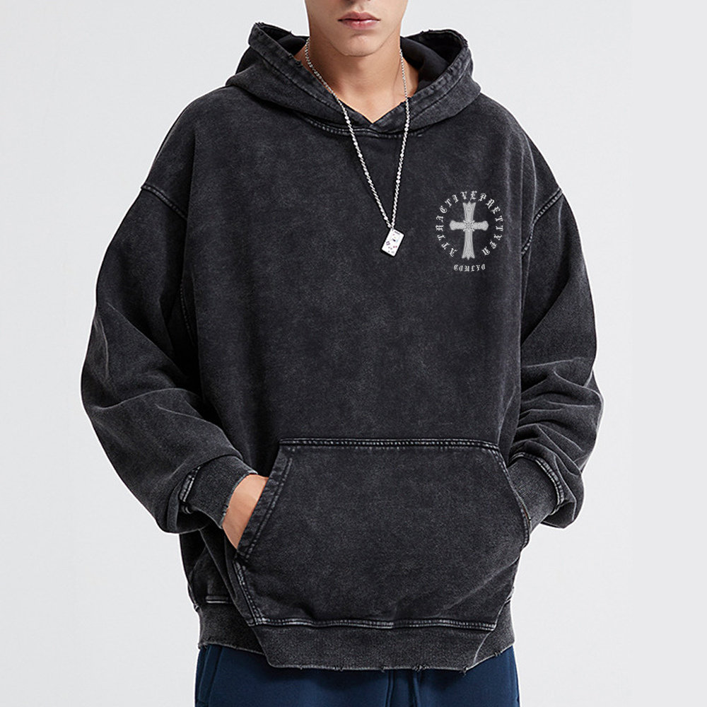 Retro Cross Circle Washed Hoodie