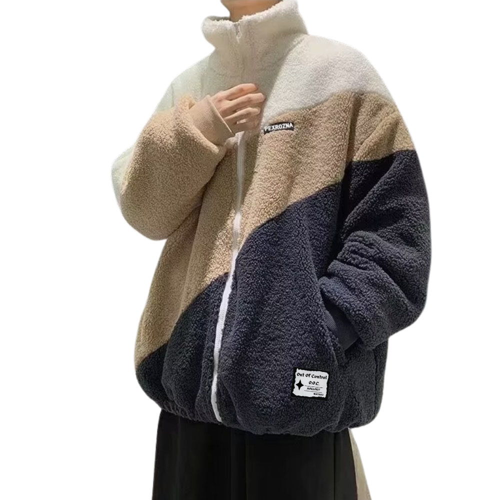 OOC' Retro Three-color Patchwork Sherpa Coat