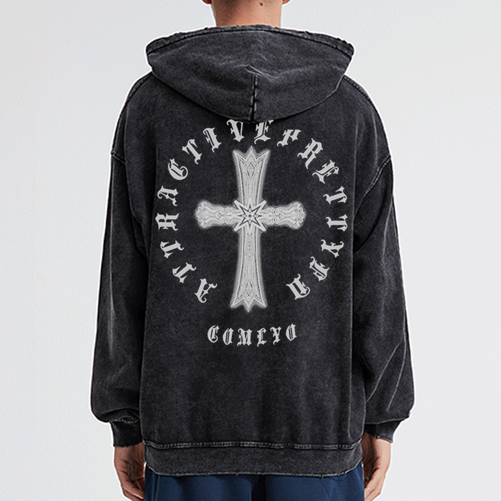 Retro Cross Circle Washed Hoodie