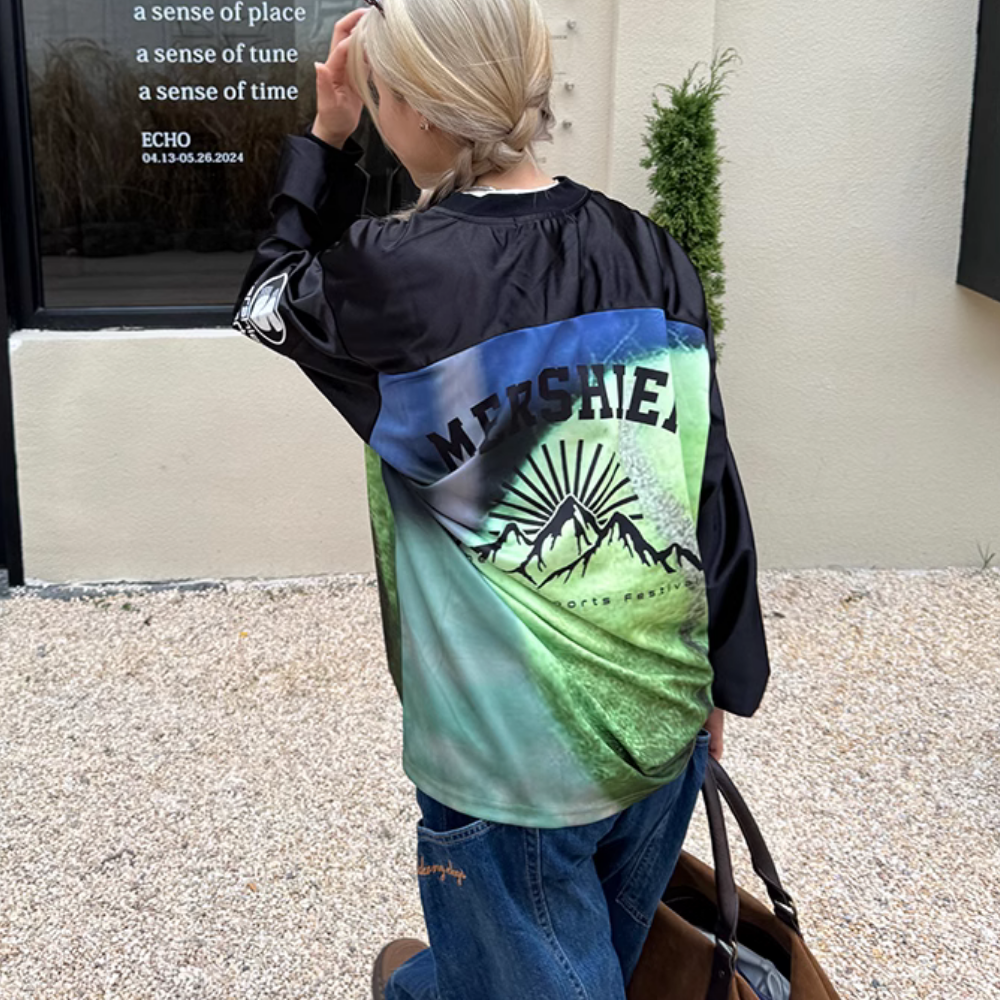 Sporty Satin V-Neck Jersey Sweatshirt