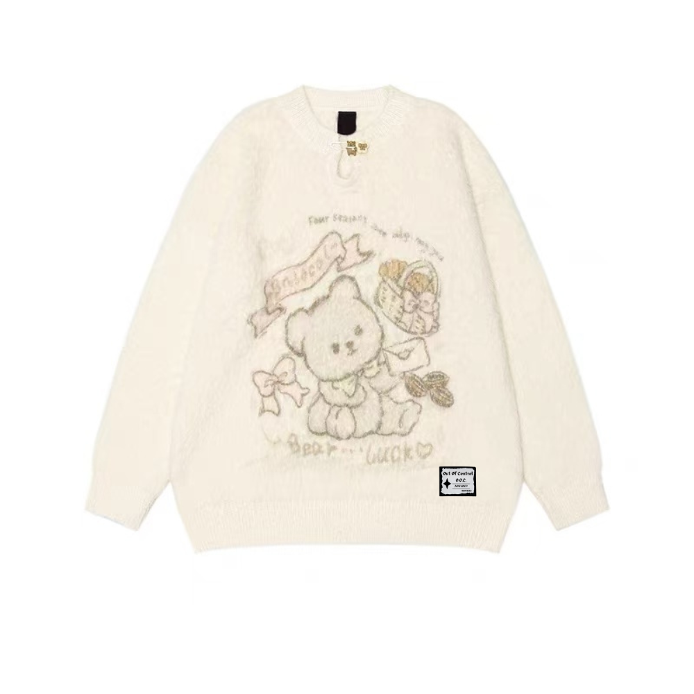 OOC' Retro Cute Cartoon Bear Sweater