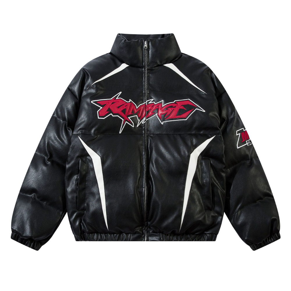 Motorcycle  Flame Letter Patch LeatherCoat