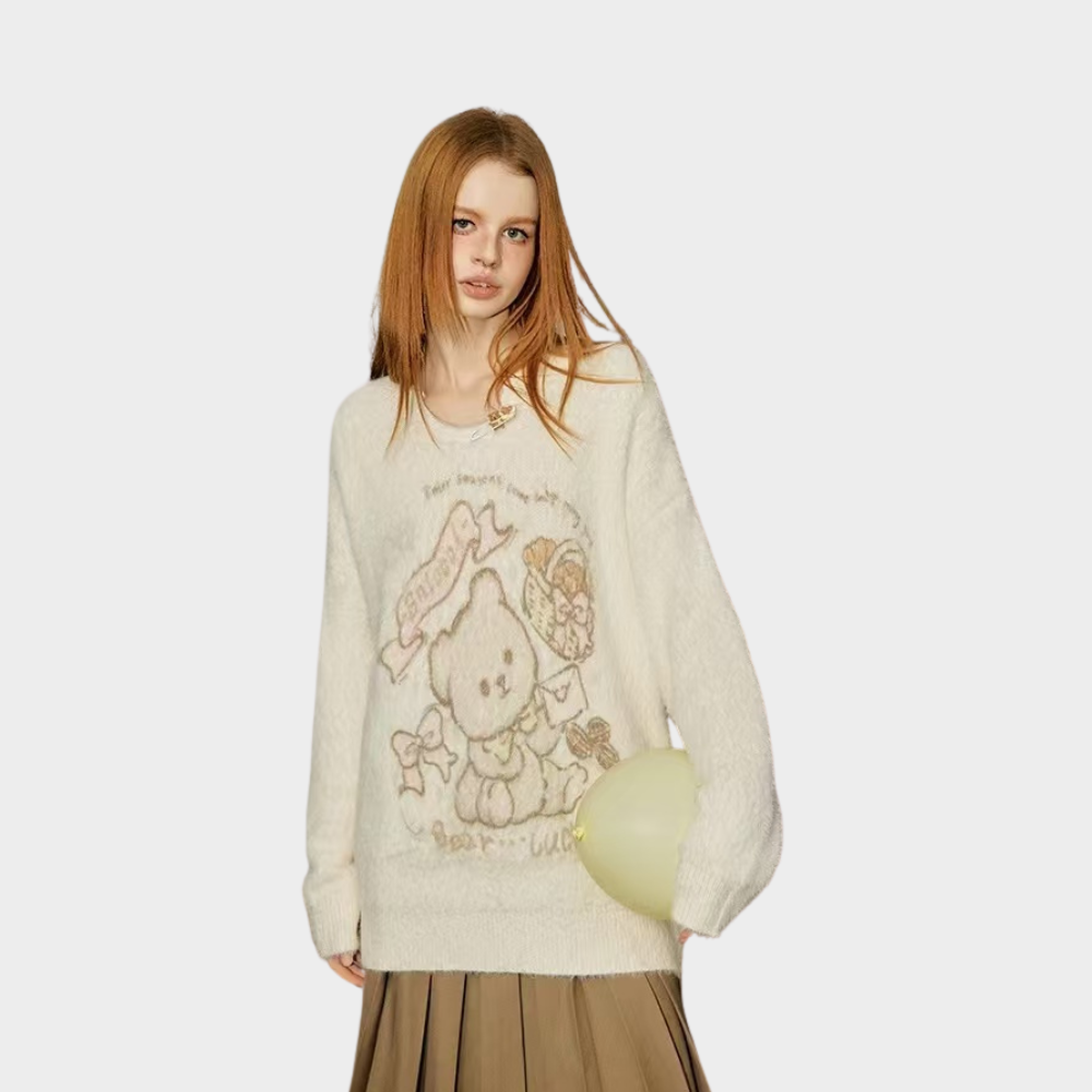 OOC' Retro Cute Cartoon Bear Sweater