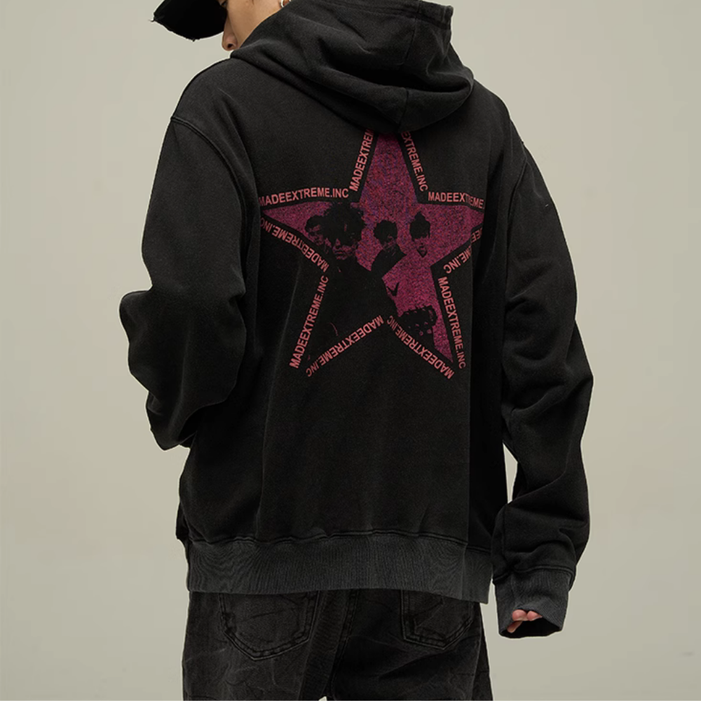 Retro Distressed Pentagram Hoodie