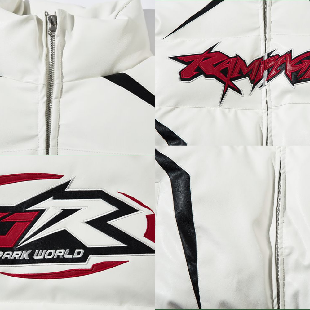 Motorcycle  Flame Letter Patch LeatherCoat