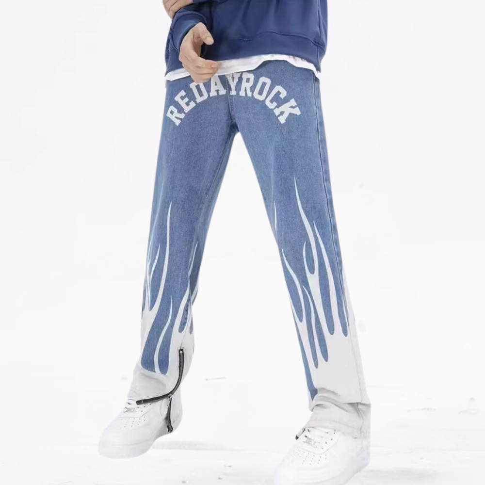 DF| Classic Flame Letter Print Jeans