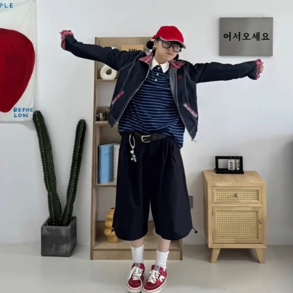 American Plaid Collar Patch Jacket