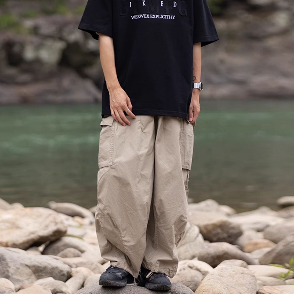 Japanese Solid Color Folded Cargo Pants