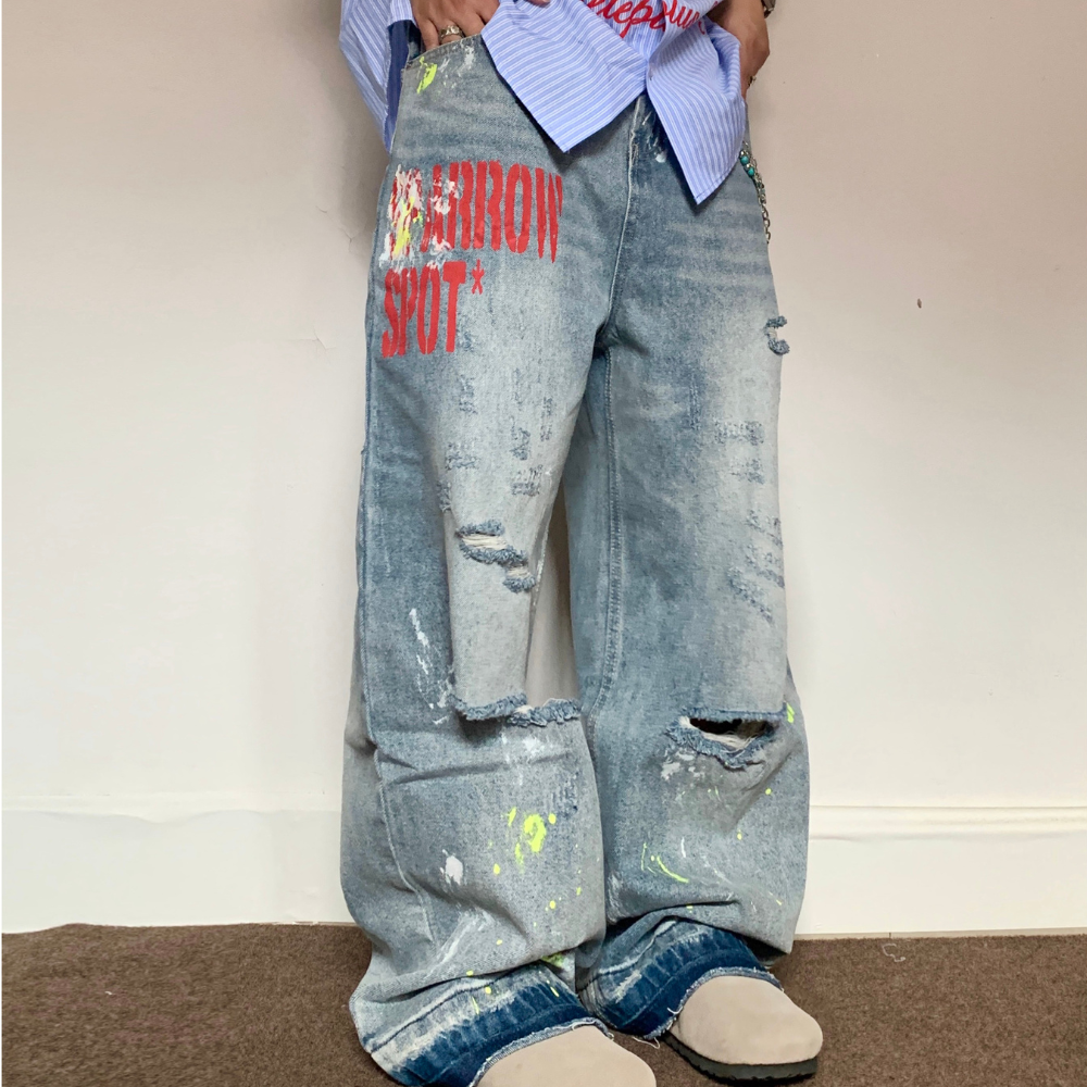 Unseen Echoes Street Spill, Studio Stitched Jeans