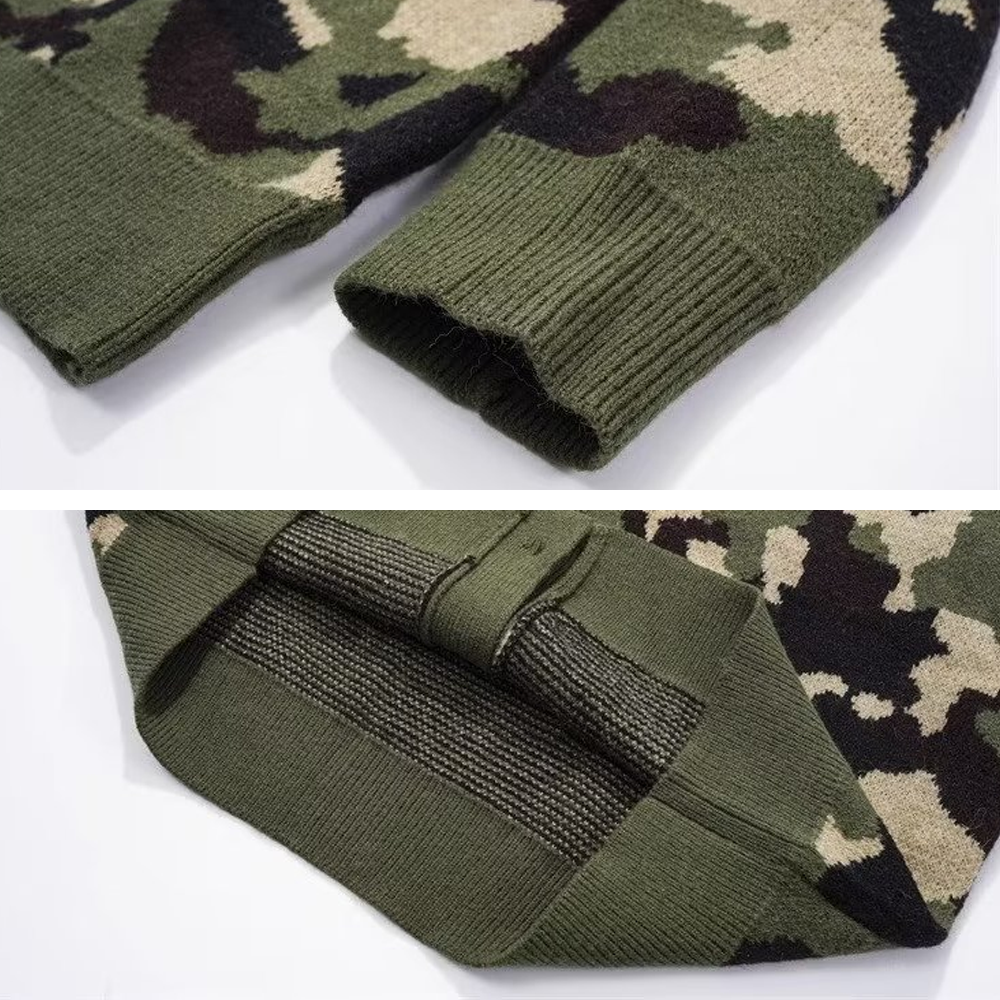 Camouflage Knit Cardigan Sweater