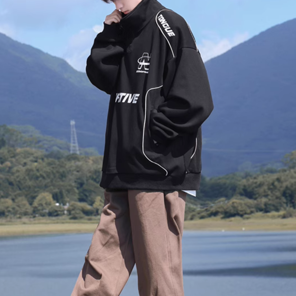 High Street Zipper Reflective Strip Sweatshirt