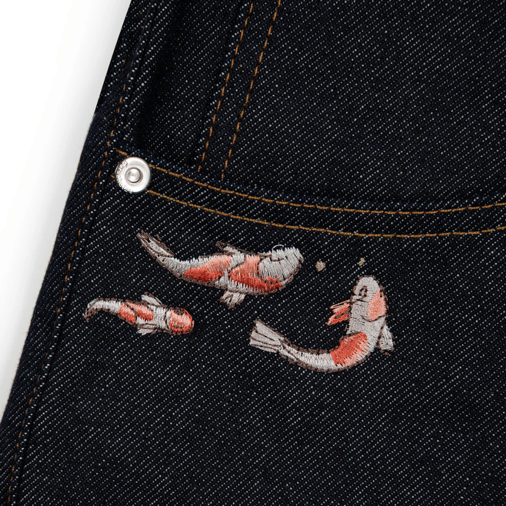 Evokyn Embroidered Koi Fish Denim Jeans