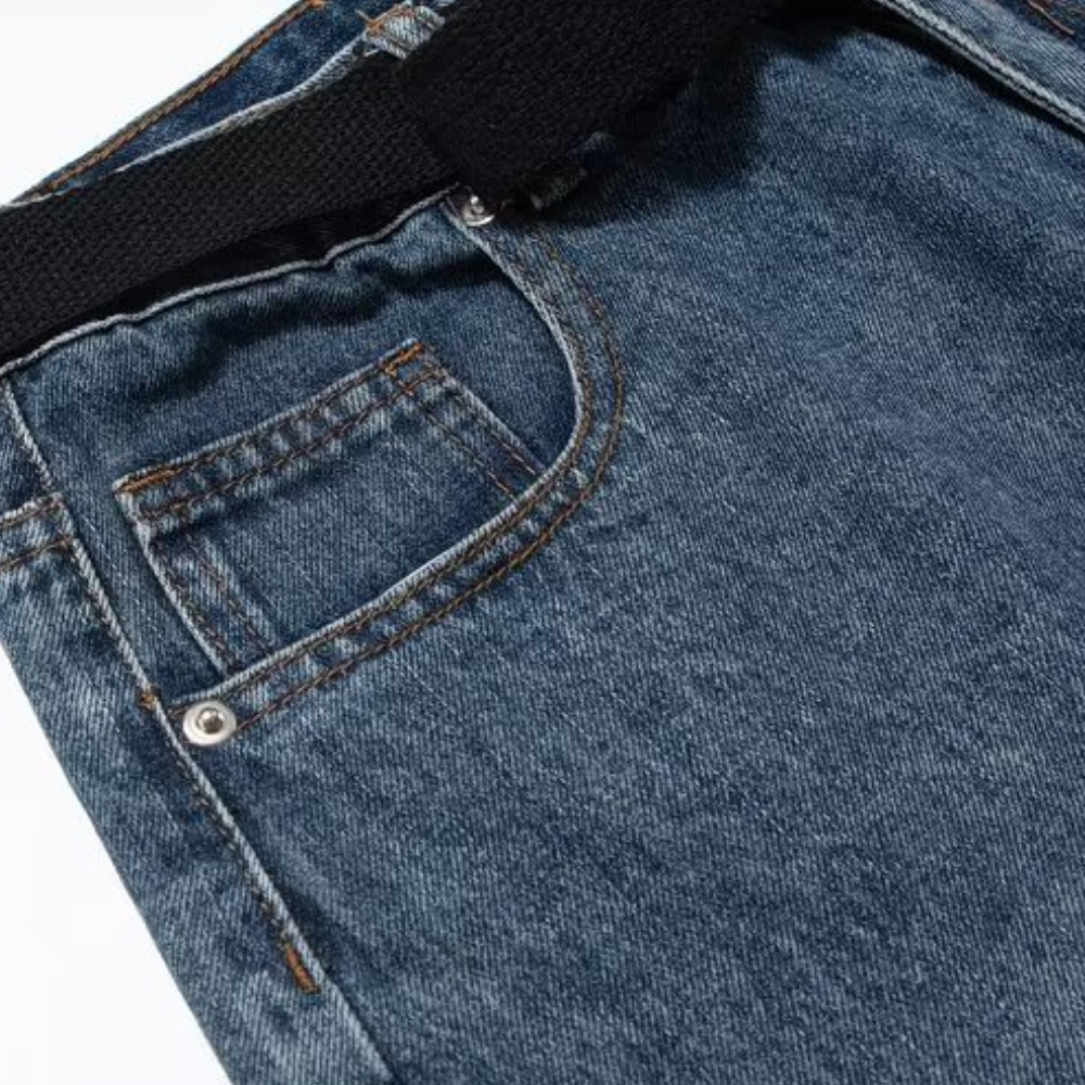 Vintage Washed Belted Denim Shorts