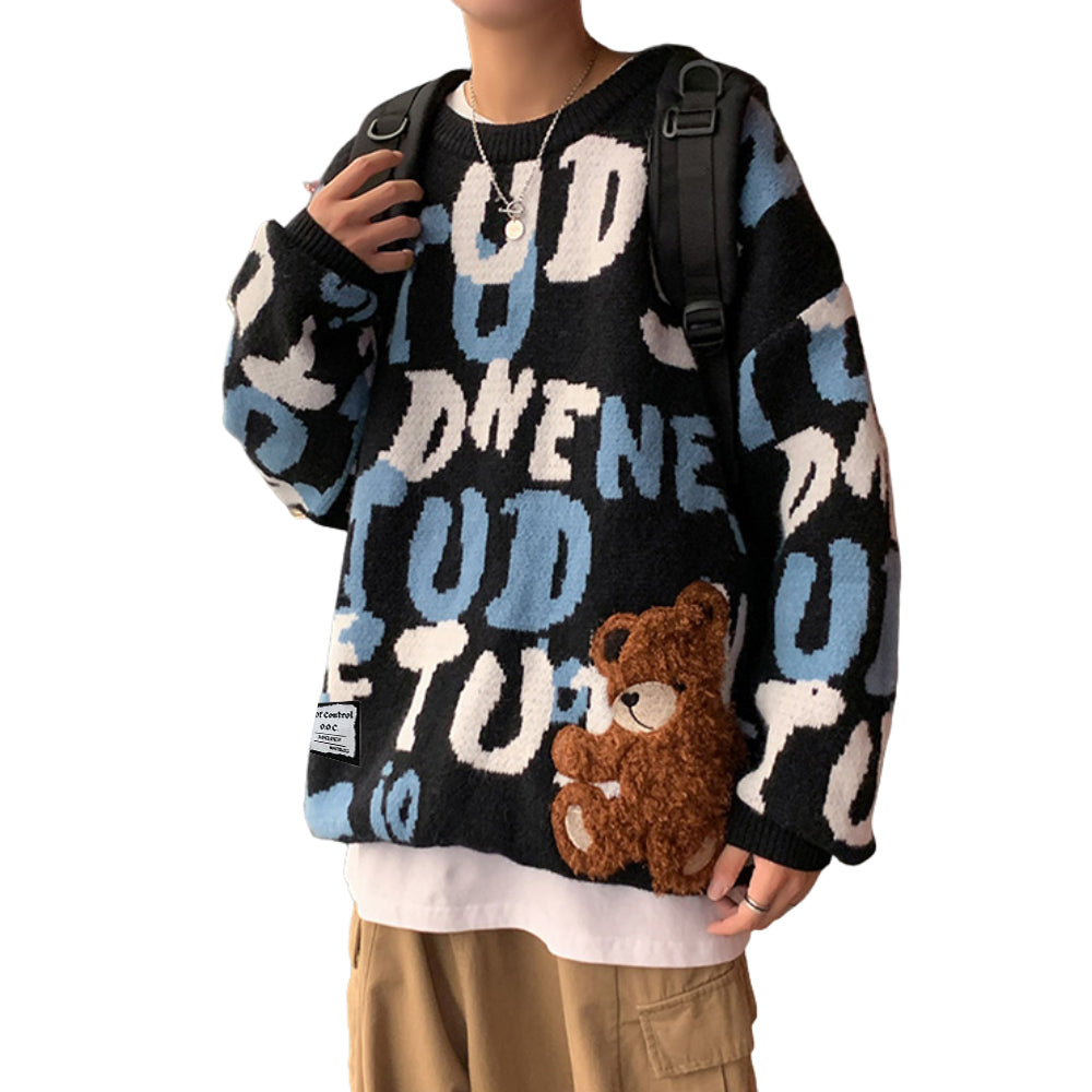 OOC' Vintage Letters Bear Knited Sweater