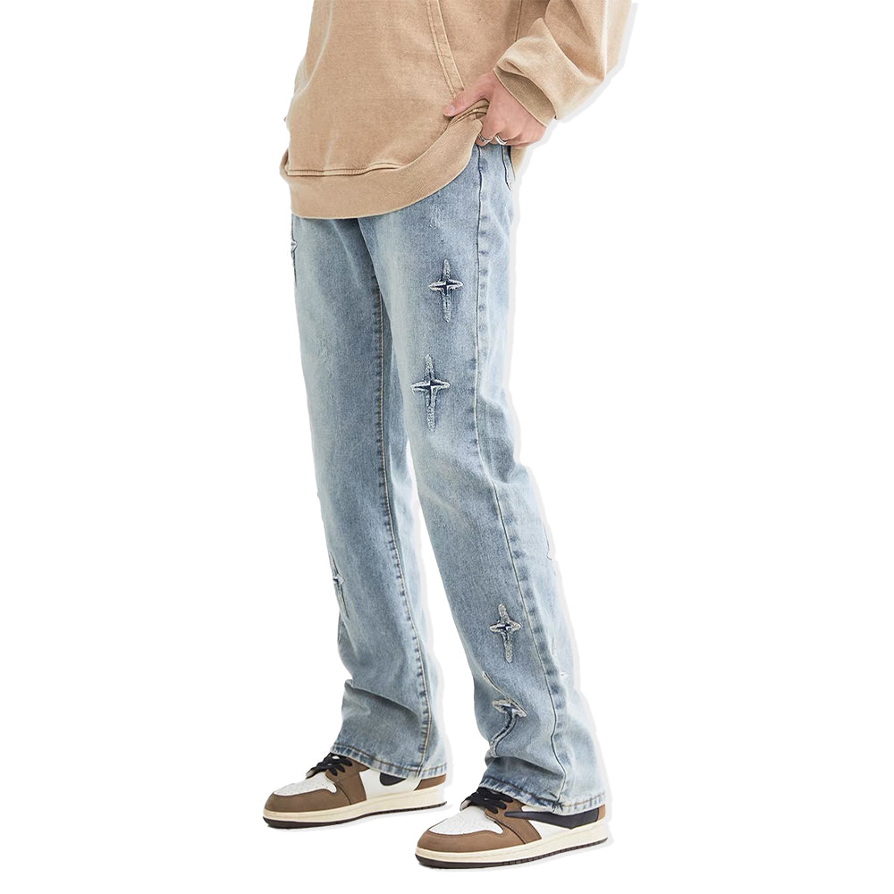 Solid Color Four Pointed Star Jeans