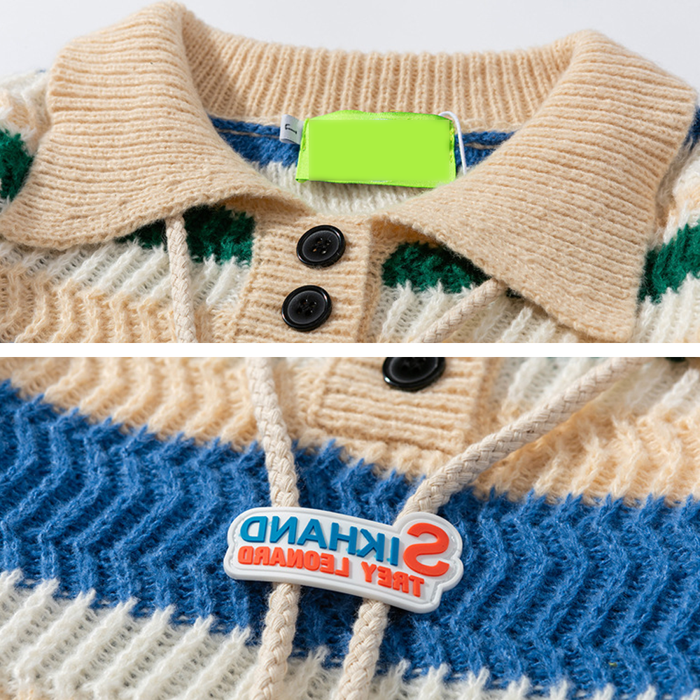 Japanese Rainbow Striped Polo Sweater