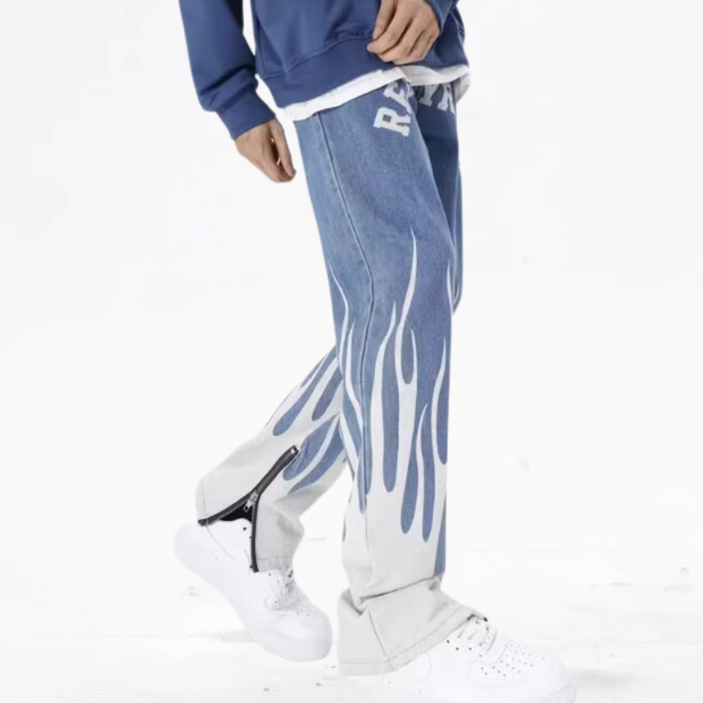 DF| Classic Flame Letter Print Jeans
