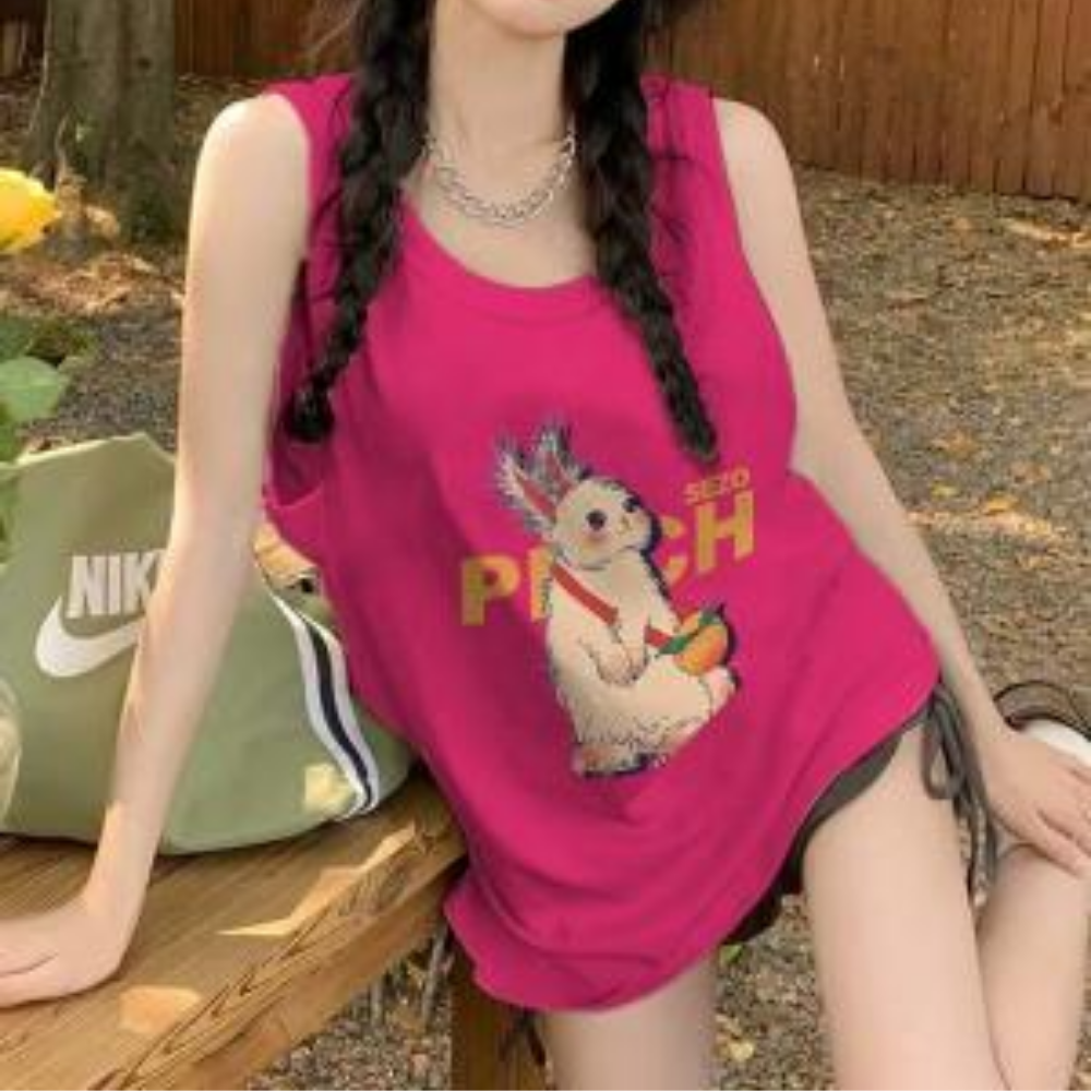 Women's Red Rabbit Print Tank Top