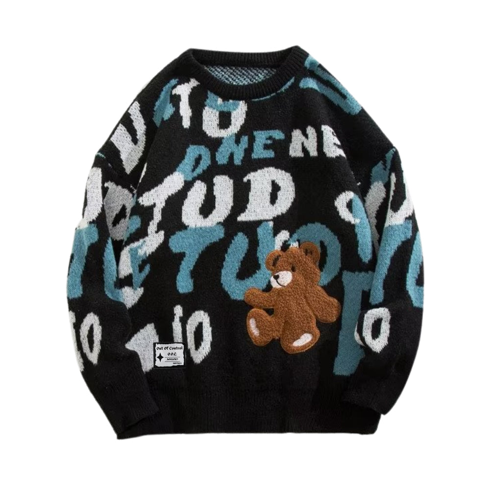OOC' Vintage Letters Bear Knited Sweater