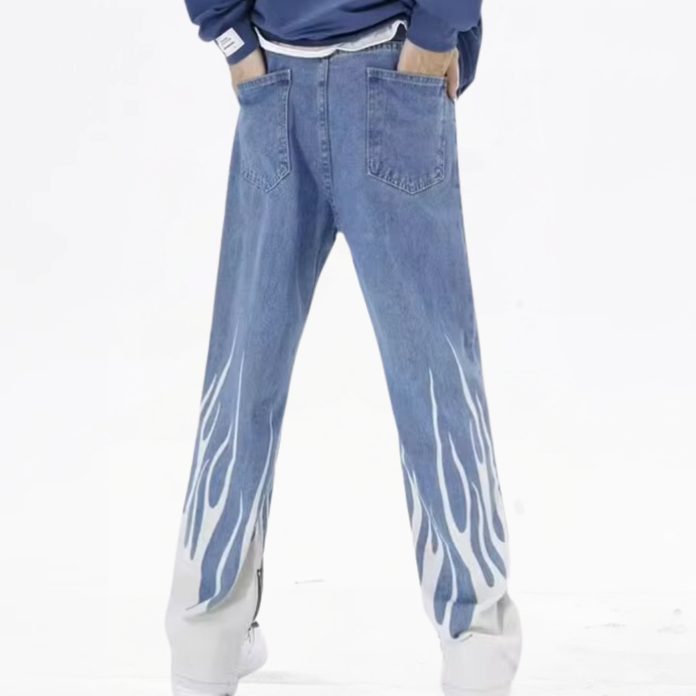 DF| Classic Flame Letter Print Jeans