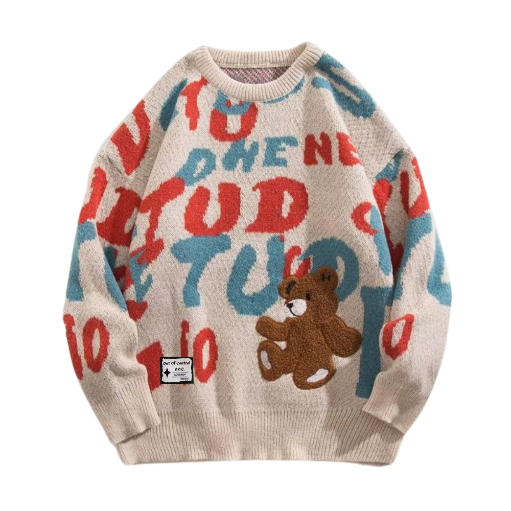 OOC' Vintage Letters Bear Knited Sweater
