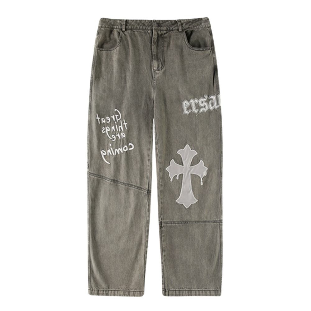 High Street Cross Embroidered Jeans