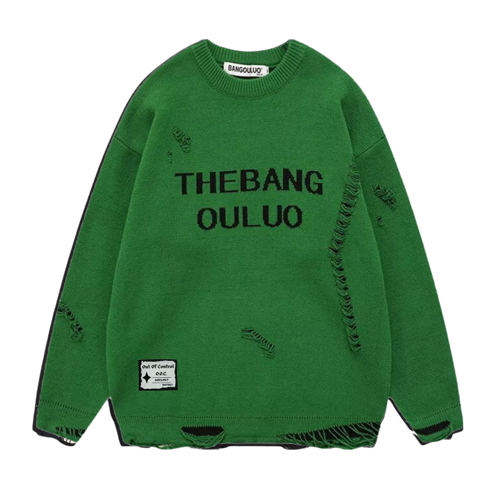 ⚡OOC' Distressed Letter Crew Neck Sweater