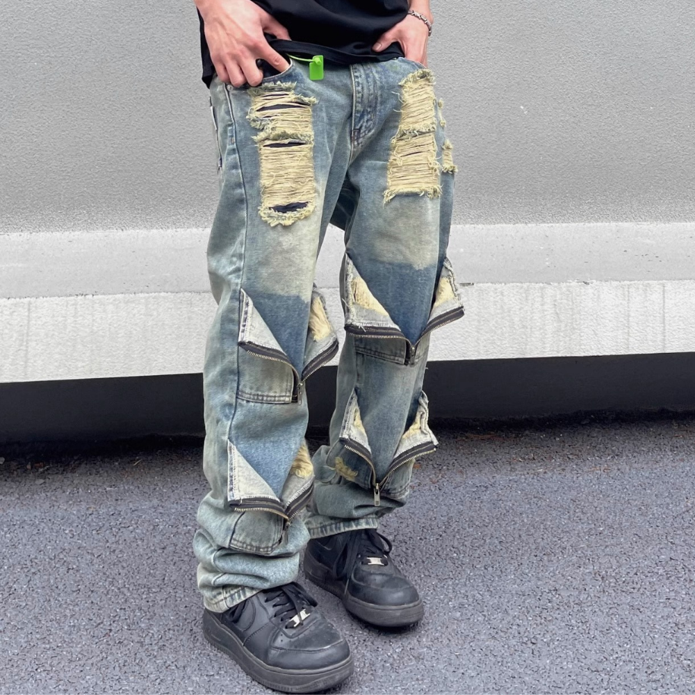 American High Street Distressed Heavy Multi-pocket Unisex Jeans