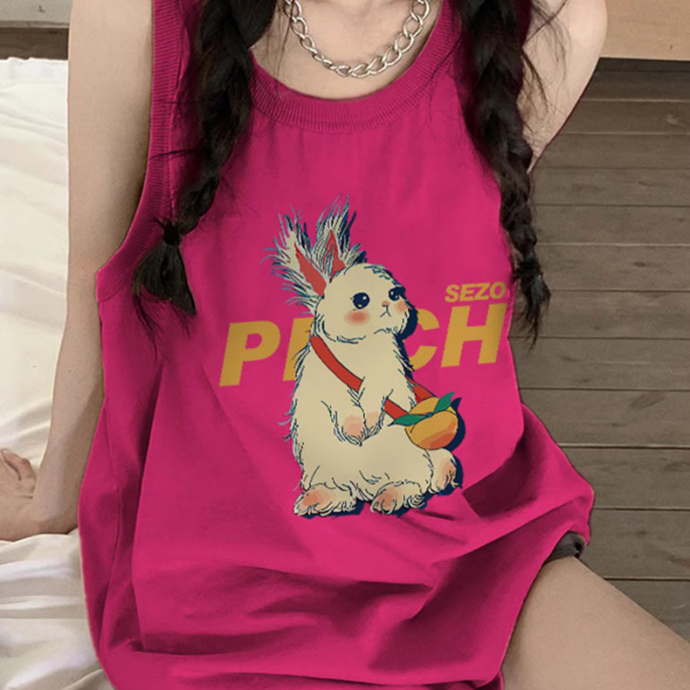 Women's Red Rabbit Print Tank Top