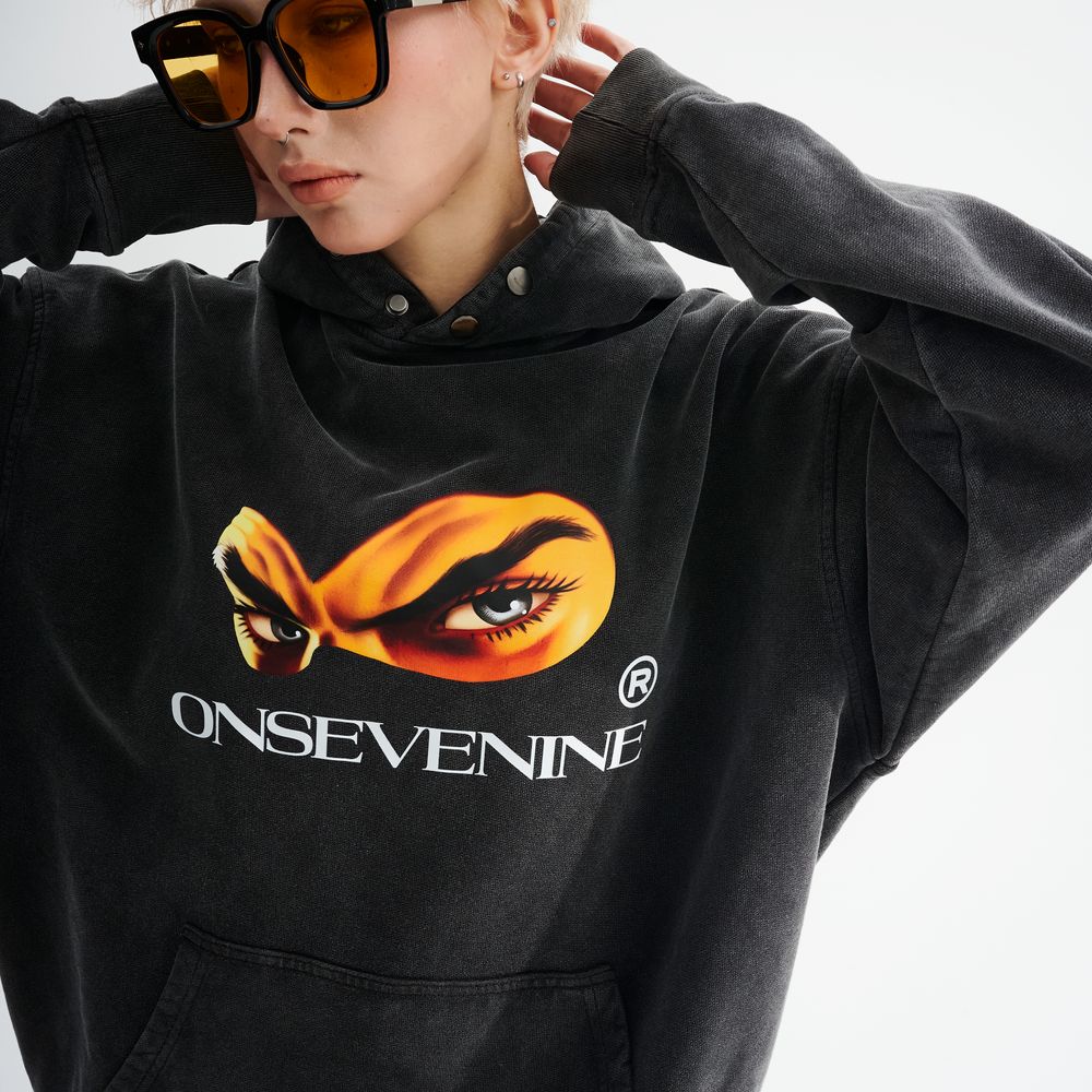 Street Masked Eyes Print Hoodie