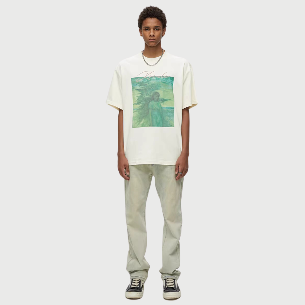 Pure Cotton 260G Oil Painting Girl Print T-Shirt