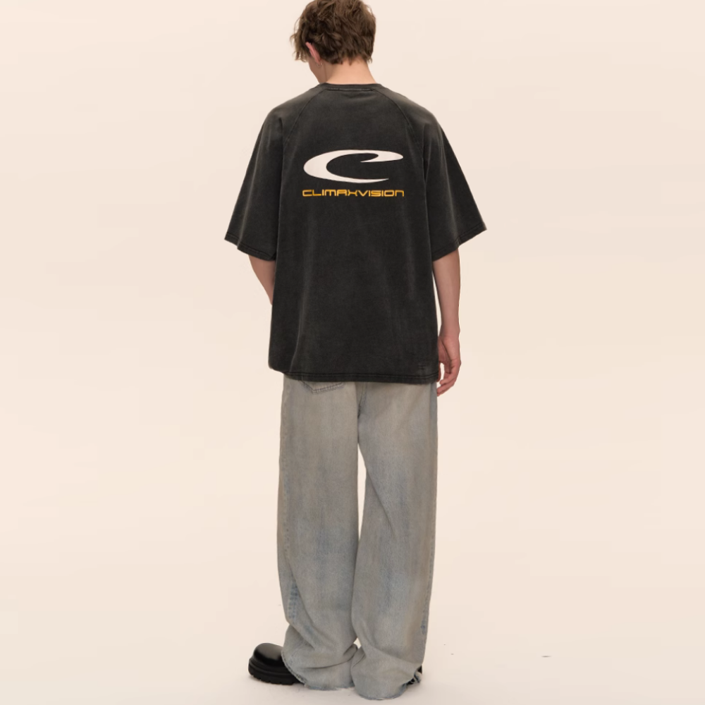 Retro Washed Letter Embroidery T-shirt