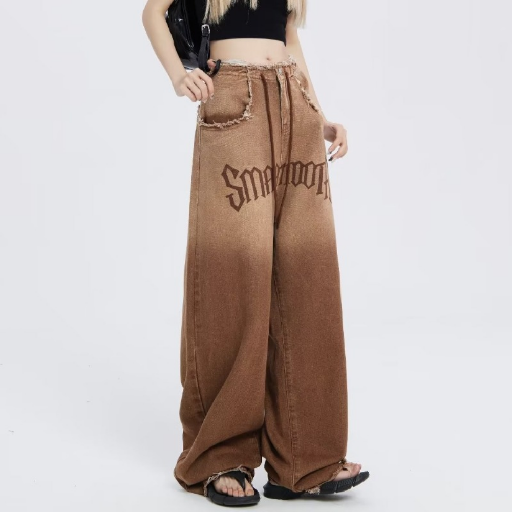 Women's Street Yellow Gradient Letter Jeans