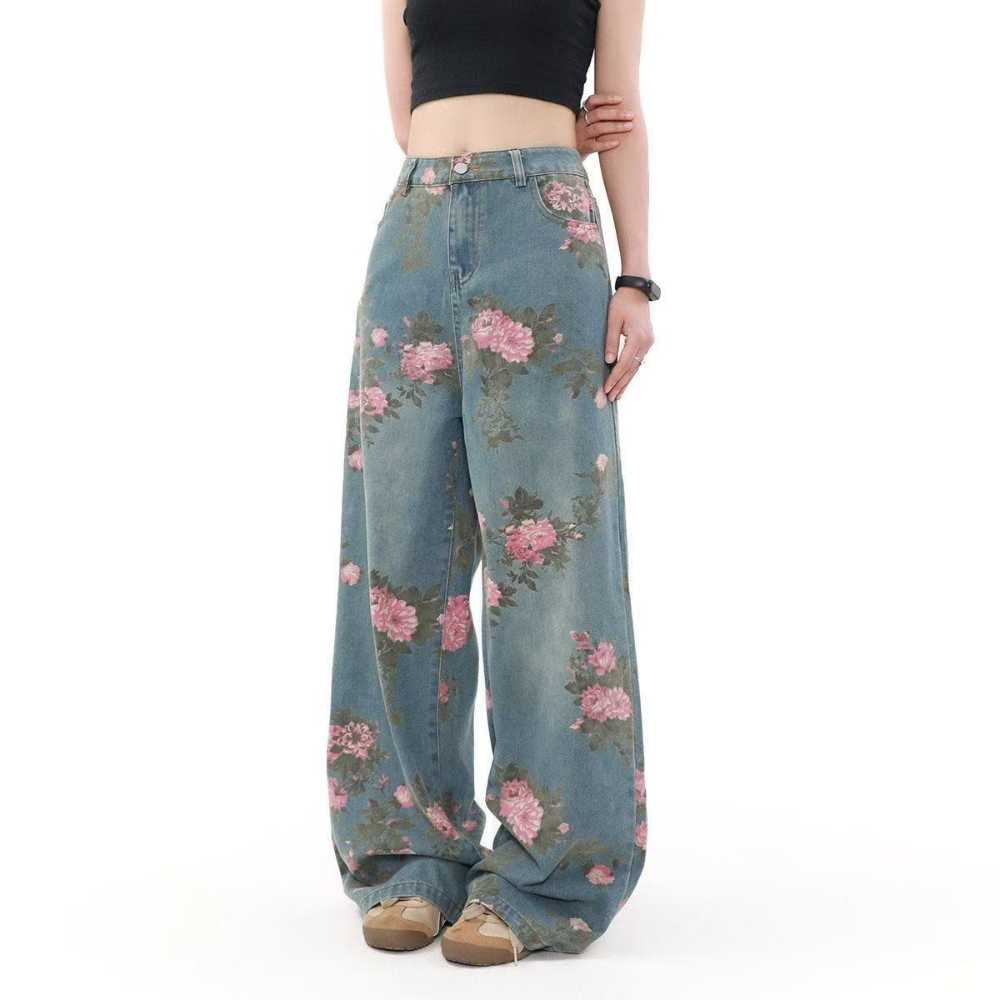 Colored Floral Embroidered Jeans