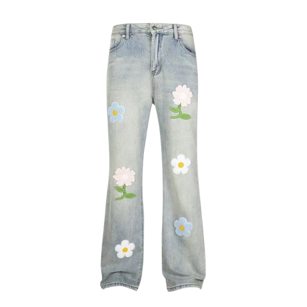 Colored Sun Floral Embroidered Jeans