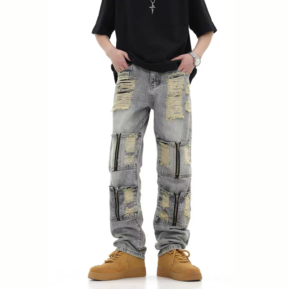 American High Street Distressed Heavy Multi-pocket Unisex Jeans
