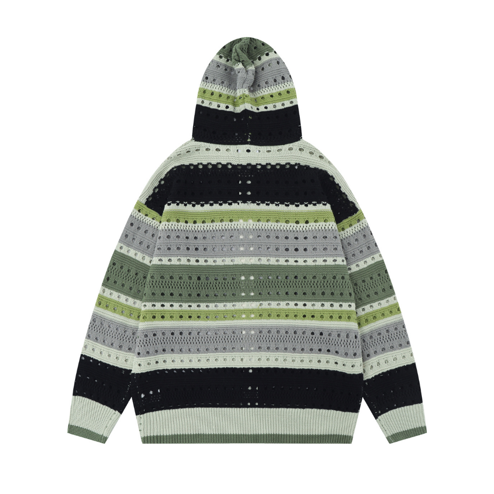 Casual Hollow Rainbow Strip Knitting Zipper Hoodies